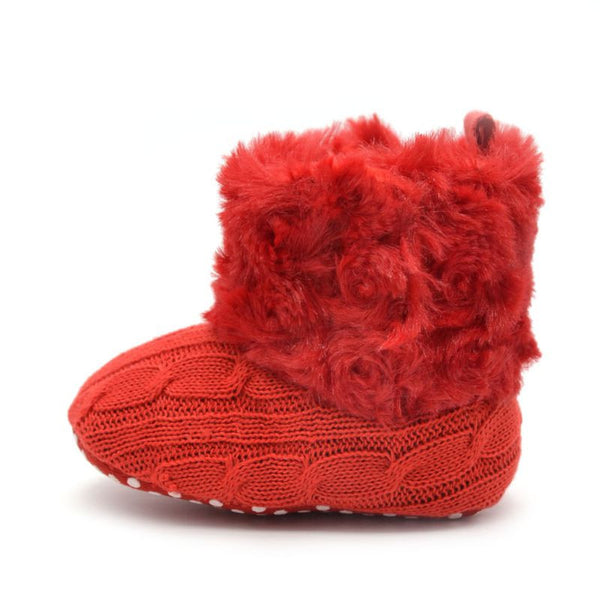 2016 Children Baby Newborn Winter Crochet Knit Fleece Boots Toddler Girl Wool Snow Shoes 0-18M, Color - Red