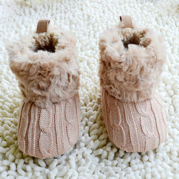 2016 Children Baby Newborn Winter Crochet Knit Fleece Boots Toddler Girl Wool Snow Shoes 0-18M, Color - Gray