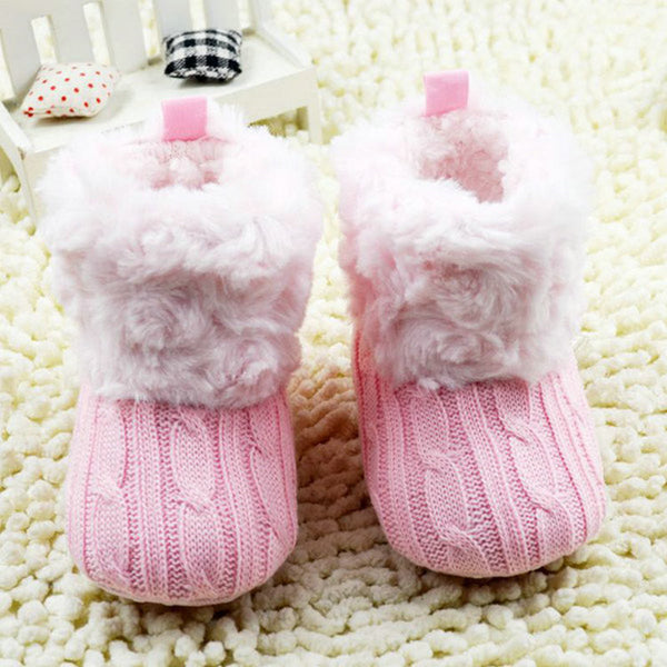 2016 Children Baby Newborn Winter Crochet Knit Fleece Boots Toddler Girl Wool Snow Shoes 0-18M, Color - Pink