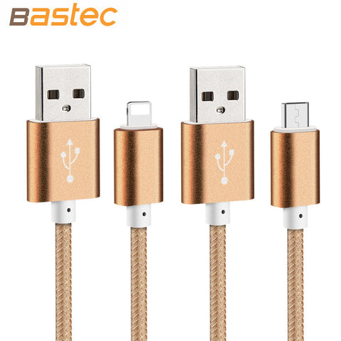 Bastec USB Data Charger Cable Nylon Braided Wire Metal Plug Micro USB Cable for iPhone 6 6s Plus 5s 5 iPad mini Samsung Sony HTC