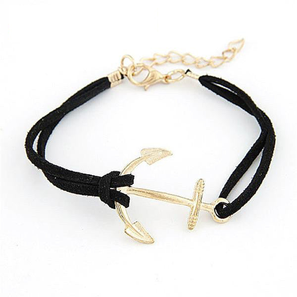 Anchor Leather Bracelet - Black - Beautifiable - 1