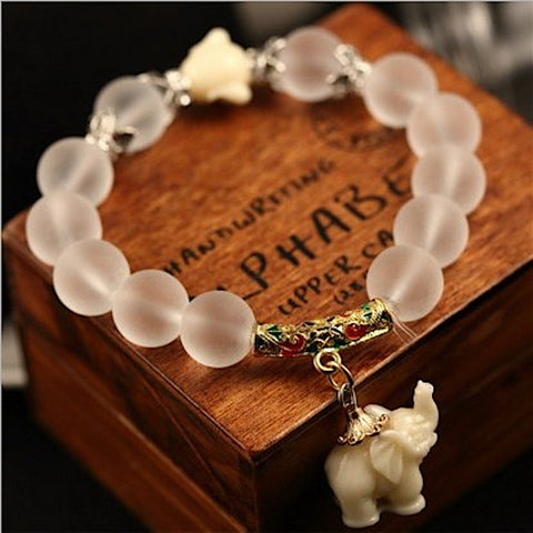 Natural Frosted Elephant Stone Bracelet - Gold - Beautifiable - 1